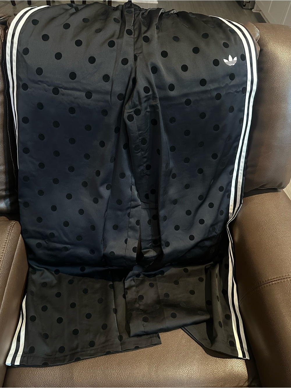 adidas Black Polka Dot Wide-Leg Track Pants with White Stripes - Picture 4 of 5